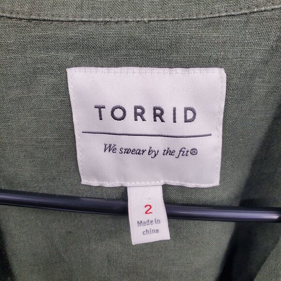 Torrid Long Sleeve Button Down Dress Women Size 2 Plus Linen Blend V Neck - Picture 4 of 11